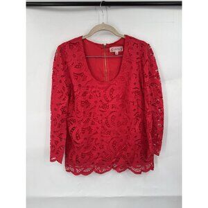 Nanette Lepore Lace Blouse Women Small Red Candy Apple Retro Zip Back‎ Modern